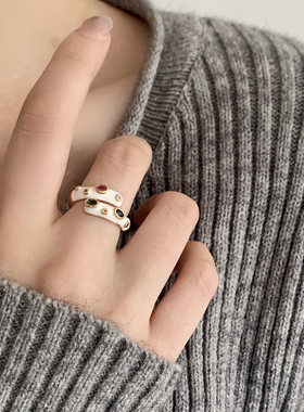 彩色珐琅滴釉几何开口食指戒