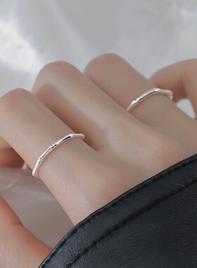甜美简约竹节戒指女时尚百搭个性气质素圈S925银开口指环食指戒潮