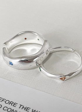 甜美彩色锆石戒指女几何圆圈叠戴个性简约开口指环ins小众食指戒