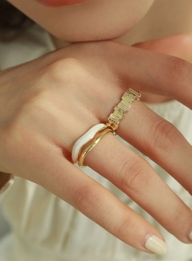 气质双层叠戴戒指女韩版个性ins设计感S925镀银开口指环食指戒潮