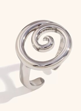 跨境几何线条蚊香纹理戒指女简约冷淡风气质S925镀银开口指环食指