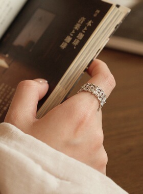 镂空鸢尾花朵重工戒指女时尚个性网红气质开口指环ins风食指戒潮