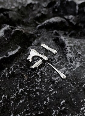 个性S925镀银水滴液体戒指女复古时尚嘻哈开口指环创意朋克食指戒