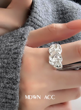 韩版S925镀银个性熔岩戒指女复古时尚凹凸不规则开口指环食指戒潮