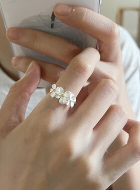 甜美韩版栀子花戒指女立体精致花朵开口指环ins风小清新食指戒潮