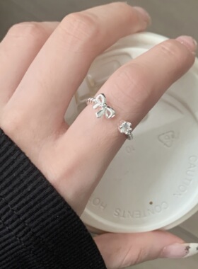 甜美蝴蝶结开口镀银食指戒指