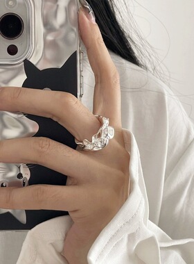 褶皱裙摆戒指女简约个性时尚不规则开口指环ins风嘻哈朋克食指戒