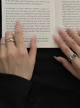 S925镀银戒指女复古做旧泰银指环个性开口不规则设计食指尾戒潮