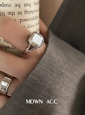 日韩S925镀银方形戒指女简约复古时尚气质个性几何开口食指环潮