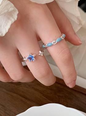 蓝色星星开口戒指小众极简女款
