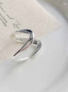 简约轻奢V形镀银女士食指戒指