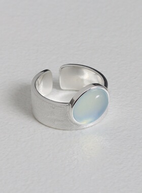 蓝色椭圆几何戒指女简约时尚气质百搭开口指环网红ins风食指戒潮