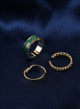 韩版S925镀银珐琅戒指女复古简约细圈链条莫比乌斯开口指环食指戒