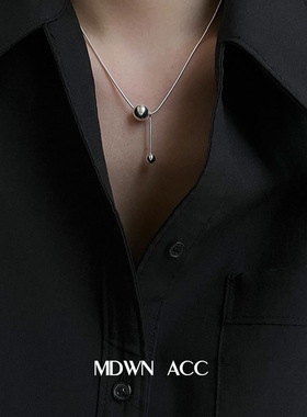 流苏圆球S925镀银项链女重工简约几何锁骨链嘻哈朋克金属摇滚锁骨