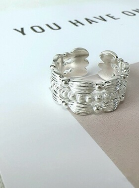 设计感麦穗戒指女时尚精致镂空个性S925镀银开口指环ins食指戒潮