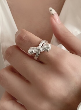 法式复古异形蝴蝶镀银食指戒指女