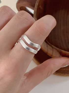 海星贝壳双层螺纹镀银女士戒指