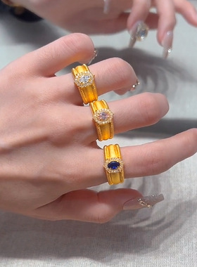 轻奢精致彩色戒指女简约时尚百搭气质优雅S925镀银开口指环食指戒