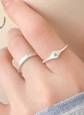 小巧精致百搭星星戒指女简约细圈拉丝哑光开口指环小众个性食指戒