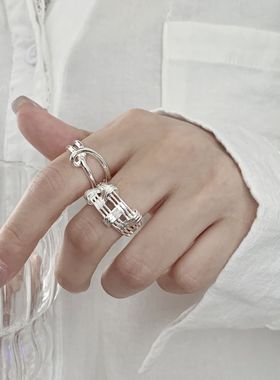 极简冷淡风线条戒指女几何不规则时尚缠绕开口指环小众个性食指戒