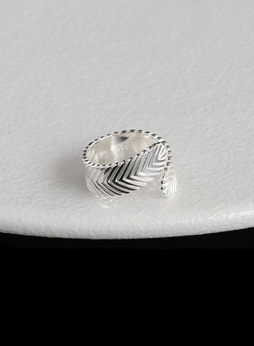 简约羽毛戒指女不规则交叉纹理开口指环几何气质条纹精致食指戒潮