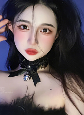 蕾丝大铃铛项圈女仆颈带酷黑颈环