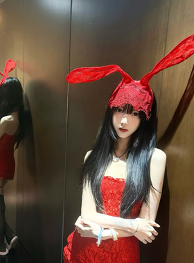 cos兔女郎头饰圣诞节红色兔耳朵