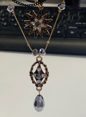 复古多层叠戴项链哥特小众设计感choker皮质新款锁骨链巴洛克颈链