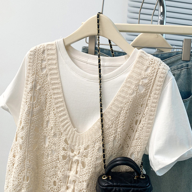Summer lazy style crocheted hollow knitted vest ສໍາລັບແມ່ຍິງ