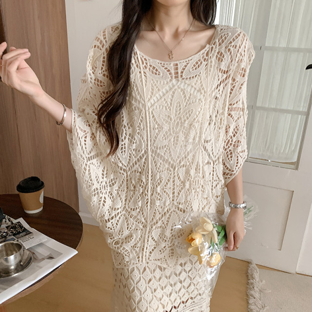 ເສື້ອເຊີດກັນແດດ crochet lace hollow ແບບເກົາຫຼີ