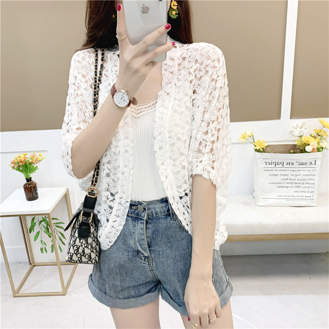 Cardigan ຖັກແສ່ວປົກຫຸ້ມດ້ວຍເຄື່ອງນຸ່ງປ້ອງກັນແສງແດດບາງໆ