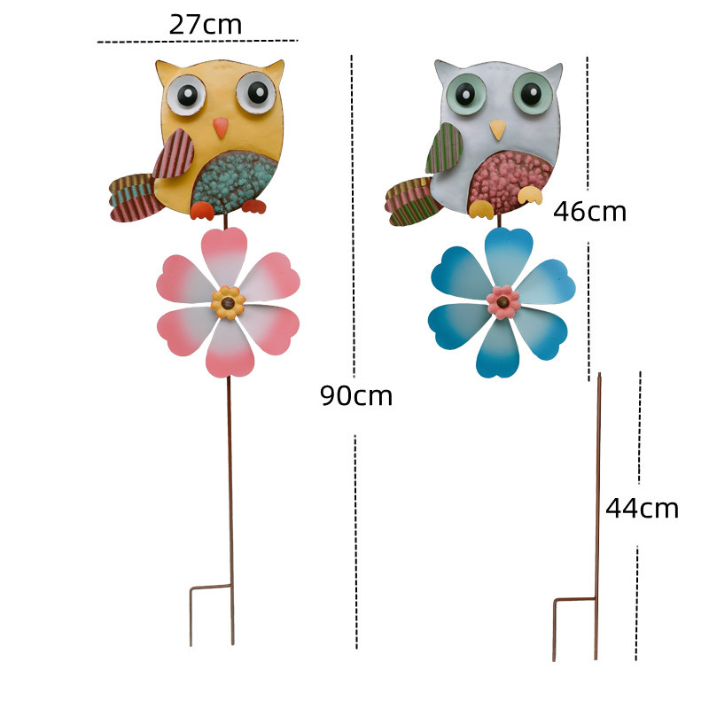 外贸铁艺太阳花旋转风车户外猫头鹰落地插件花园庭院园艺装饰现货 - 图2