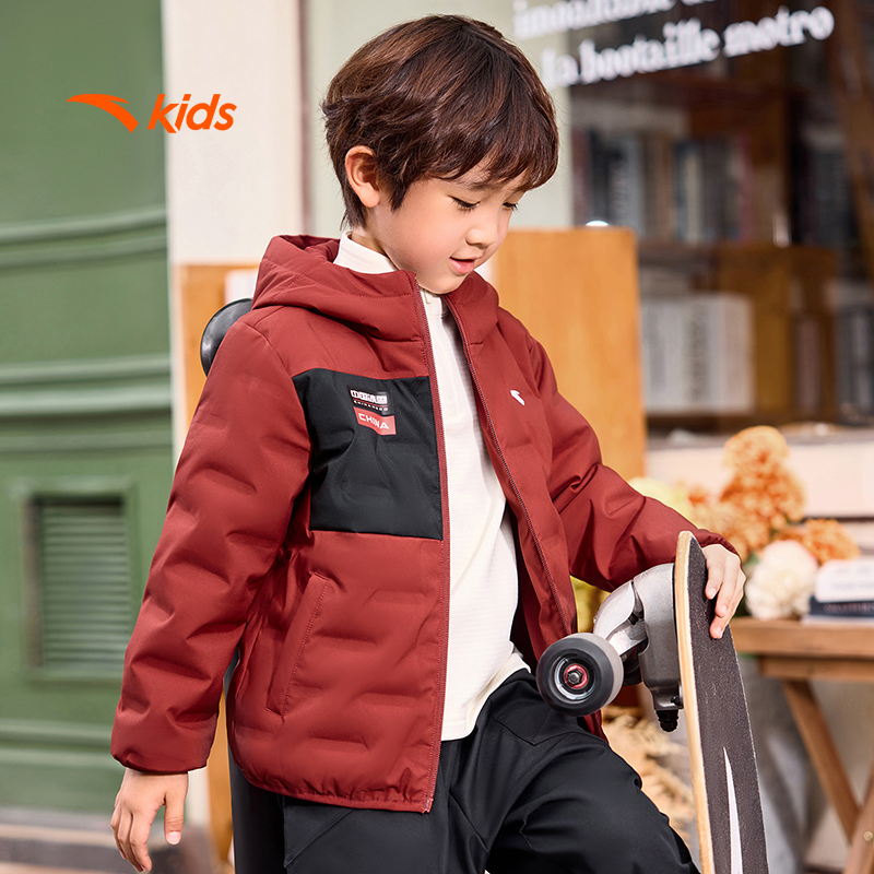 管道防钻绒羽绒服安踏儿童加厚羽绒服2025冬季连帽羽绒棉袄外套男 - 图1