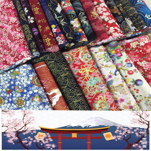 包邮日式和风全棉烫金印花布 汉服和服旗袍手工DIY箱包家纺面料 - 图0