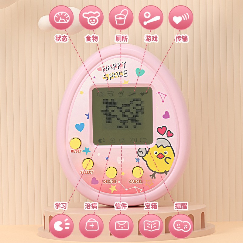 跨境儿时宠物机游戏机掌上电子喂养吃饭马卡色饰品钥匙扣挂件解压 - 图1