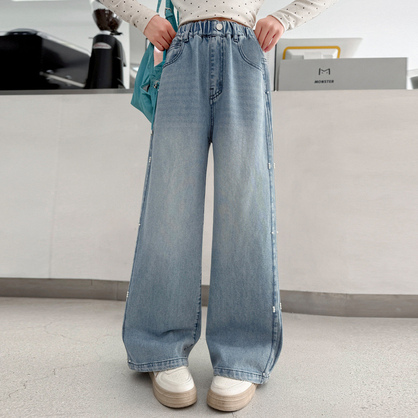 女童直筒牛仔裤2026新款潮版大童刺绣珍珠阔腿裤儿童裤子春秋新款,淘宝优惠券,粉丝福利购,淘宝优惠卷