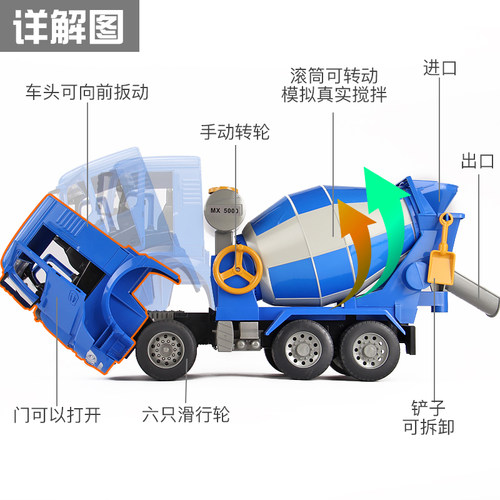 双鹰超大搅拌车玩具水泥车模型混凝土儿童罐车仿真工程车男孩礼物 - 图0
