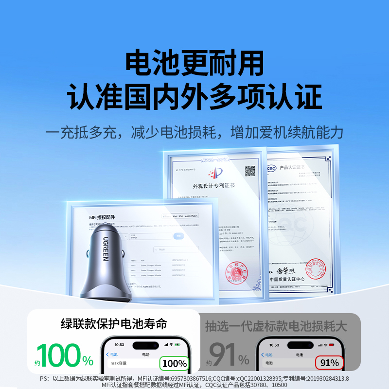 绿联适用iPhone16车载15充电器PD30W超级快充usb汽车点烟器转换头