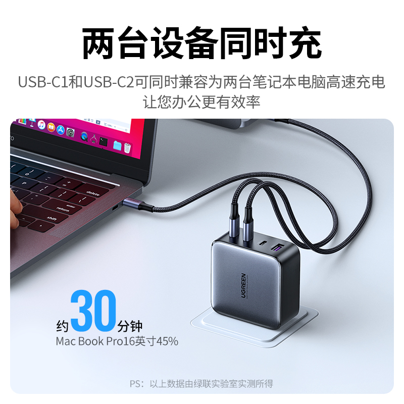 绿联100W氮化镓充电器多口GaN适用华为苹果Macbook笔记本电脑iPhone15pro14折叠typec手机多功能插头PD快充头-图1