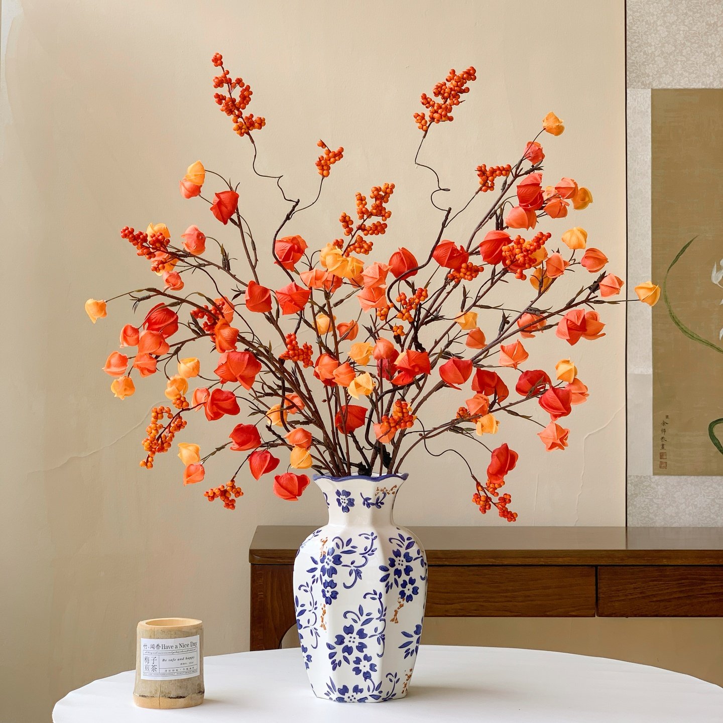 灯笼果红果假花仿真花摆设家居新年装饰花艺摆件客厅电视柜软装花,淘宝优惠券,粉丝福利购,淘宝优惠卷