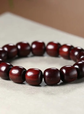 鸡血紫檀手串男女款檀木桶珠手链盘玩木珠串血檀民族风饰品礼物
