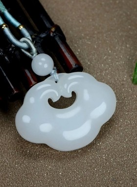 男女款金丝白玉吊坠项链