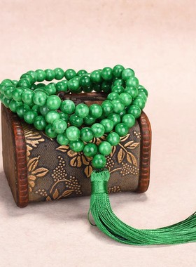 天然铁龙生翡翠108颗阳绿色干青佛珠念珠项链10mm情侣手链