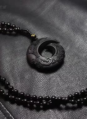 天然正品时来运转冰种黑曜石吊坠玉石本命年男女士情侣款项链饰品