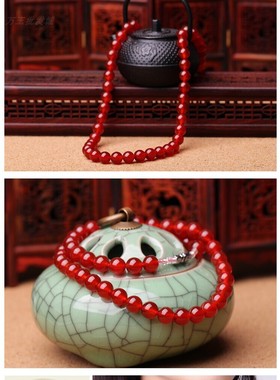 正品天然红玛瑙毛衣链长短款首饰圆珠项链女士款气质玉石链子挂饰