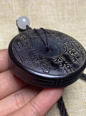 天然黑驴蹄子雕刻山鬼八卦花钱吊坠手把件平安扣男女复古牌子