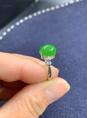 天然和田碧玉戒指S925银女款绿宝石活口玉指环日韩时尚生日礼物