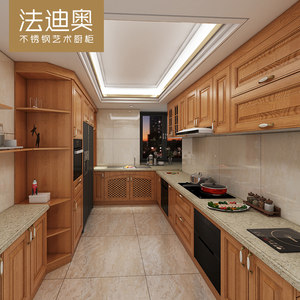 法迪奥不锈钢橱柜定制欧式美式风格实木门板别墅大户型厨户厨柜