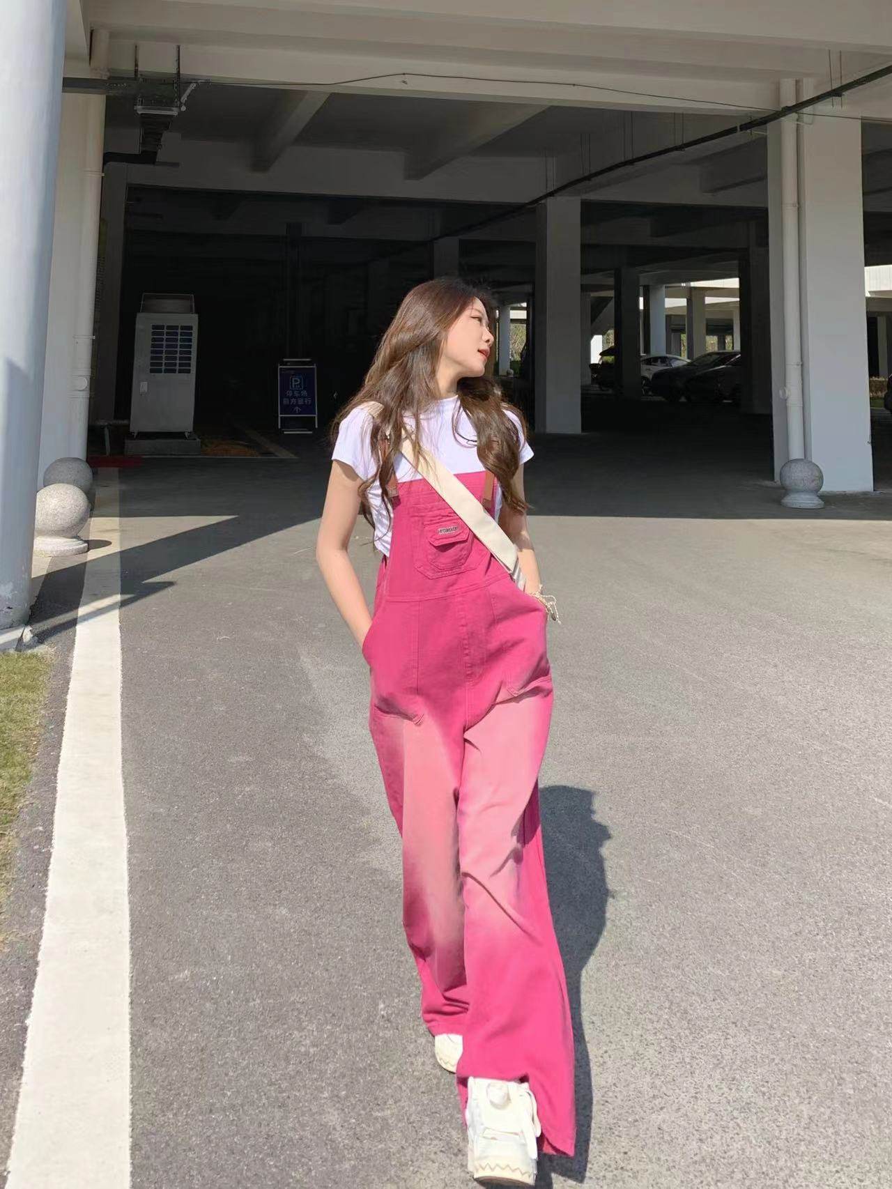 夏季牛仔裤子韩版复古渐变色宽松百搭牛仔背带裤女高腰显瘦连体裤,淘宝优惠券,粉丝福利购,淘宝优惠卷