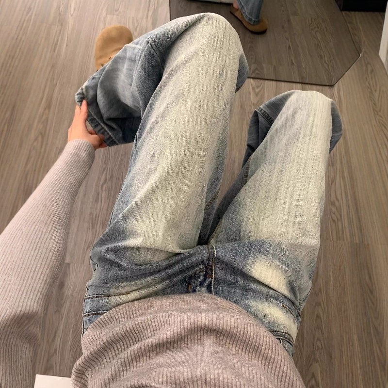 设计感刺绣宽松直筒牛仔裤女秋冬新款美式复古水洗浅蓝色垂感裤子,淘宝优惠券,粉丝福利购,淘宝优惠卷